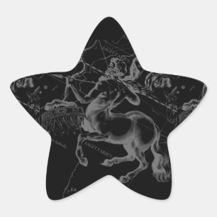 Sagittarius Constellation Hevelius Map on Black Star Sticker