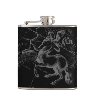 Sagittarius Constellation Map by Hevelius on Black Hip Flask