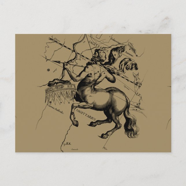 Sagittarius Constellation Map Engraving Hevelius Postcard (Front)