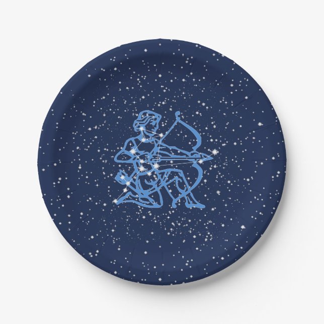 Sagittarius Constellation & Zodiac Sign with Stars Paper Plate (Front)