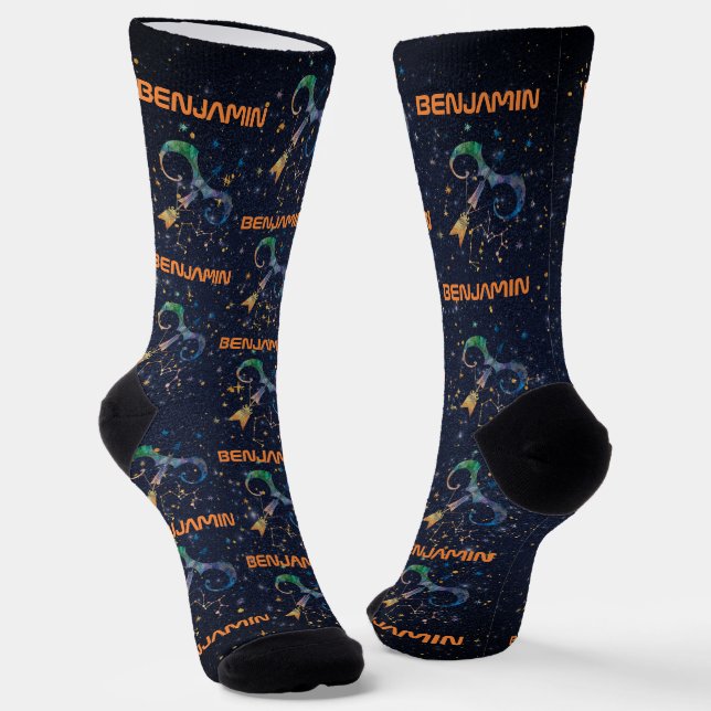 Sagittarius Constellation Zodiac Watercolor Galaxy Socks (Angled)