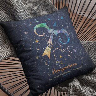 Sagittarius Constellation Zodiac Watercolor Galaxy Throw Pillow