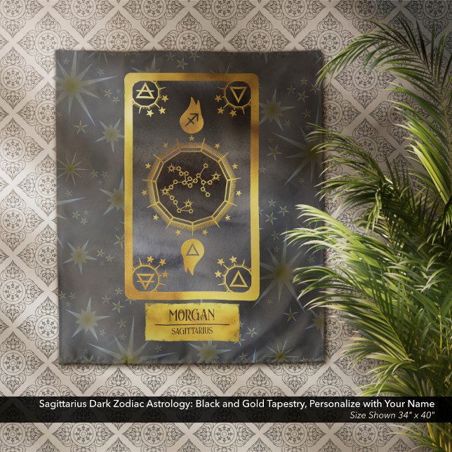 Sagittarius Dark Zodiac Astrology: Black Gold Name Tapestry (Sagittarius Dark Zodiac Astrology: Black and Gold Tapestry, Personalized with Your Name.)