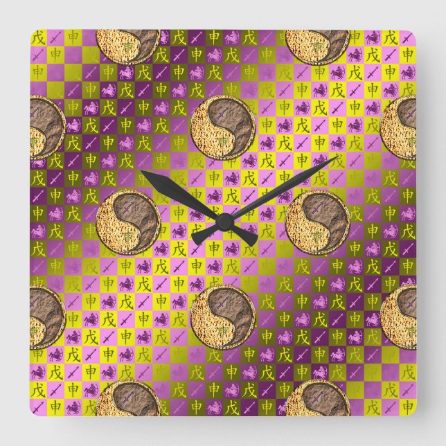 Sagittarius & Earth Monkey Square Wall Clock (Front)
