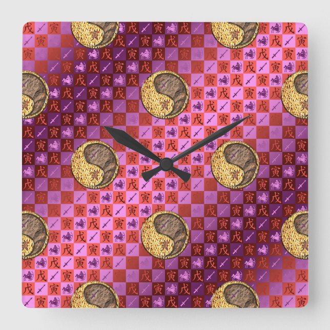 Sagittarius & Earth Tiger Square Wall Clock (Front)