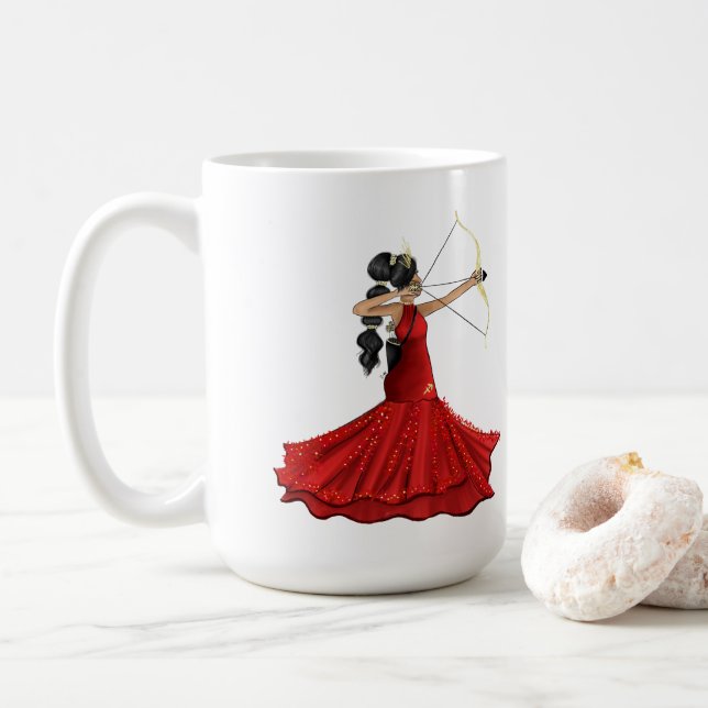 Sagittarius Female Goddess - Custom Birthdate Coffee Mug (With Donut)