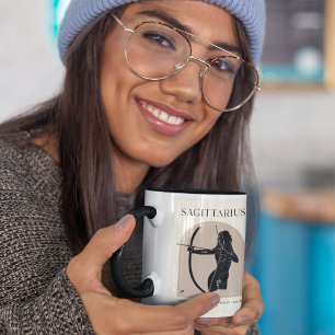 Sagittarius Feminine Zodiac Design Brown Black Mug