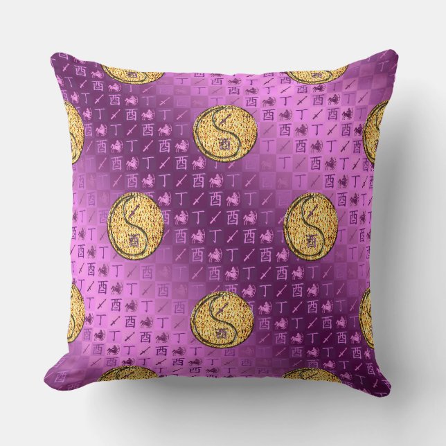 Sagittarius & Fire Rooster Throw Pillow (Front)