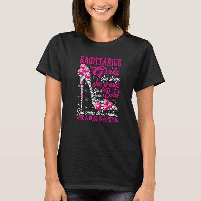 Sagittarius Girl Like a Boss in Control diamond sh T-Shirt (Front)