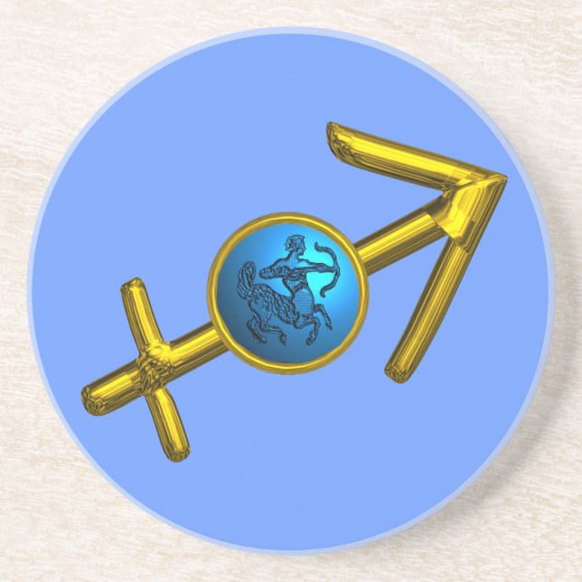 SAGITTARIUS,GOLD BLUE ZODIAC BIRTHDAY SIGN COASTER (Front)
