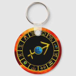 SAGITTARIUS Gold Blue Zodiac Sign,Astrology Chart Keychain