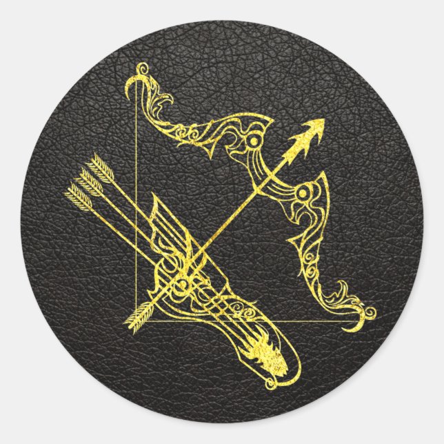 Sagittarius Gold on Leather Classic Round Sticker (Front)