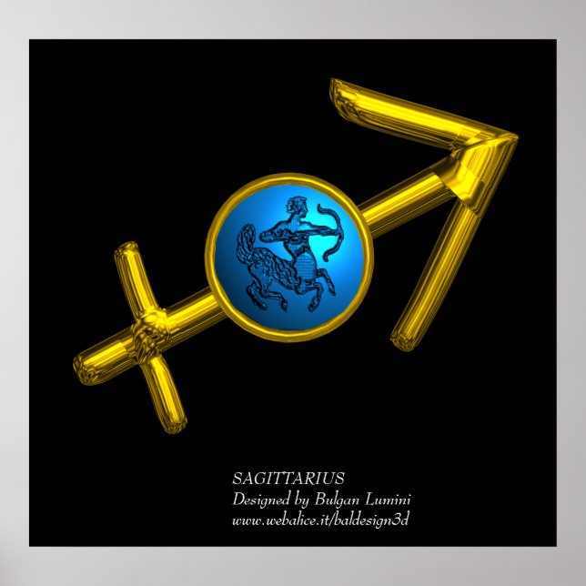 SAGITTARIUS / GOLD ZODIAC BIRTHDAY SIGN IN BLACK (Front)