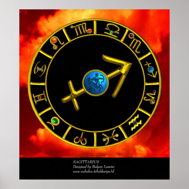 SAGITTARIUS / GOLD ZODIAC SIGNS CIRCLE, Astrology (Front)