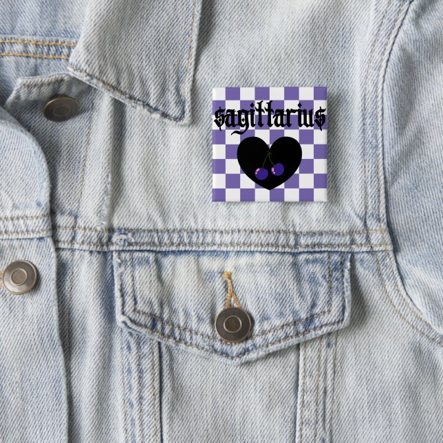 Sagittarius Gothic Aesthetic Checkered Cherries  2 Inch Square Button (In Situ)
