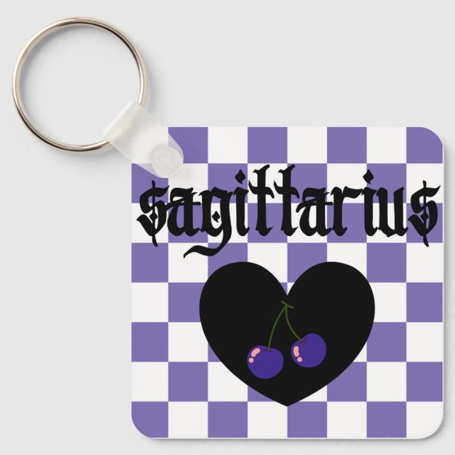 Sagittarius Gothic Aesthetic Chequered Cherry Art Keychain (Front)