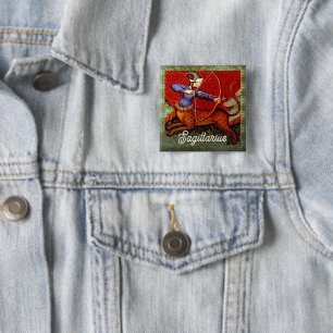 Sagittarius Horoscope Zodiac Medieval Art Pinback 2 Inch Square Button
