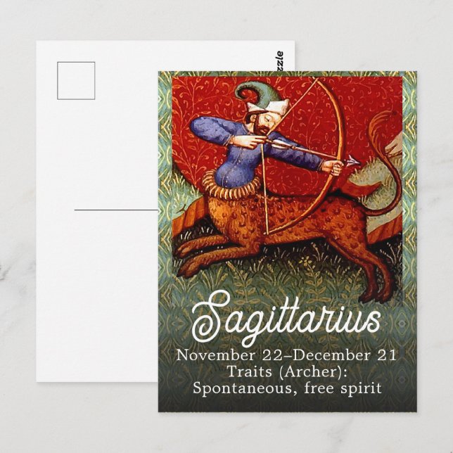 Sagittarius Horoscope Zodiac Medieval Art Postcard (Front/Back)