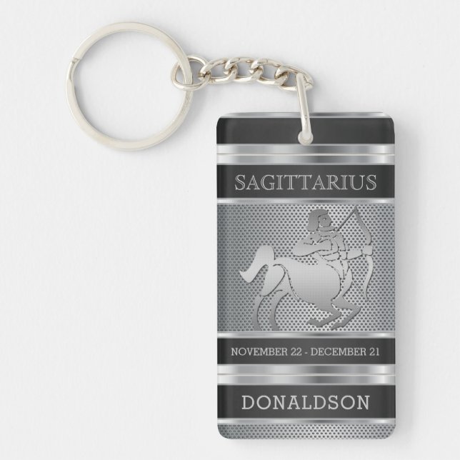 Sagittarius ♐ in Black and Silver Mesh Keychain (Front)