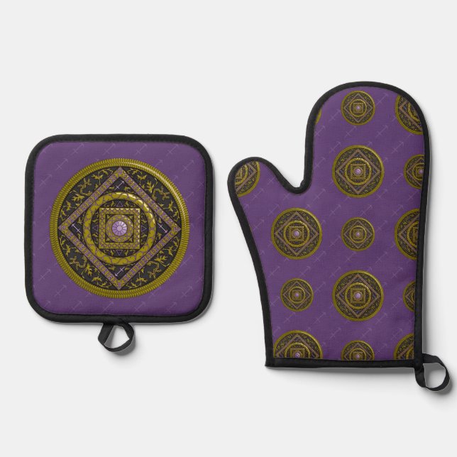 Sagittarius Mandala Oven Mitt &amp; Pot Holder Set (Front)