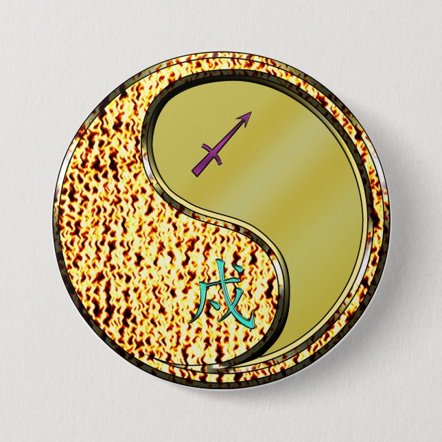 Sagittarius & Metal Dog 3 Inch Round Button (Front)