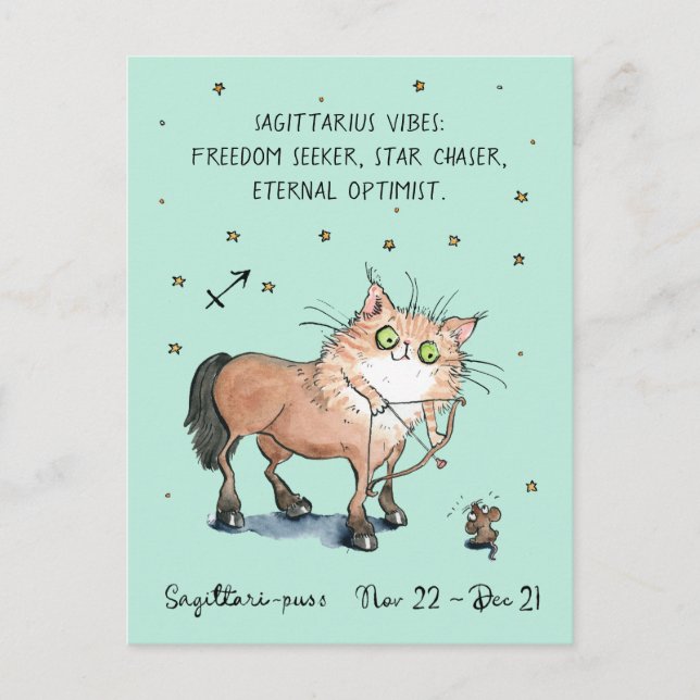 Sagittarius postcard Zodiac Cat Star sign postcard (Front)