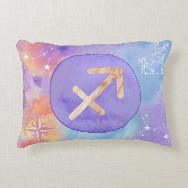 Sagittarius Purple Watercolour Astrology Zodiac Accent Pillow (Front)