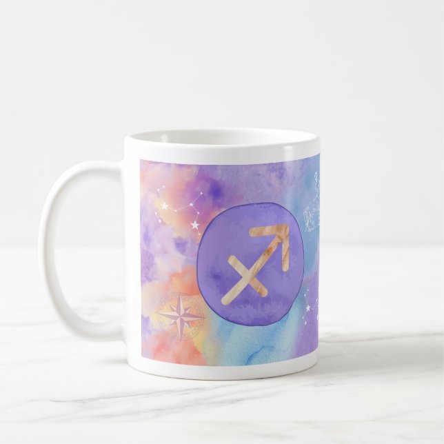 Sagittarius Purple Watercolour Astrology Zodiac Coffee Mug (Left)