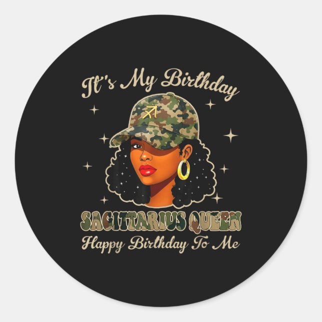 Sagittarius Queen Black Woman With Cap Camo Afro G Classic Round Sticker (Front)