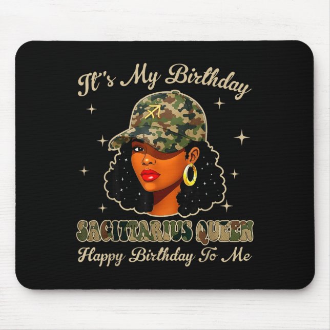 Sagittarius Queen Black Woman With Cap Camo Afro G Mouse Pad (Front)