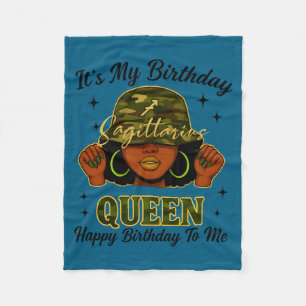 Sagittarius Queen Black Woman With Cap Camo It's M Fleece Blanket
