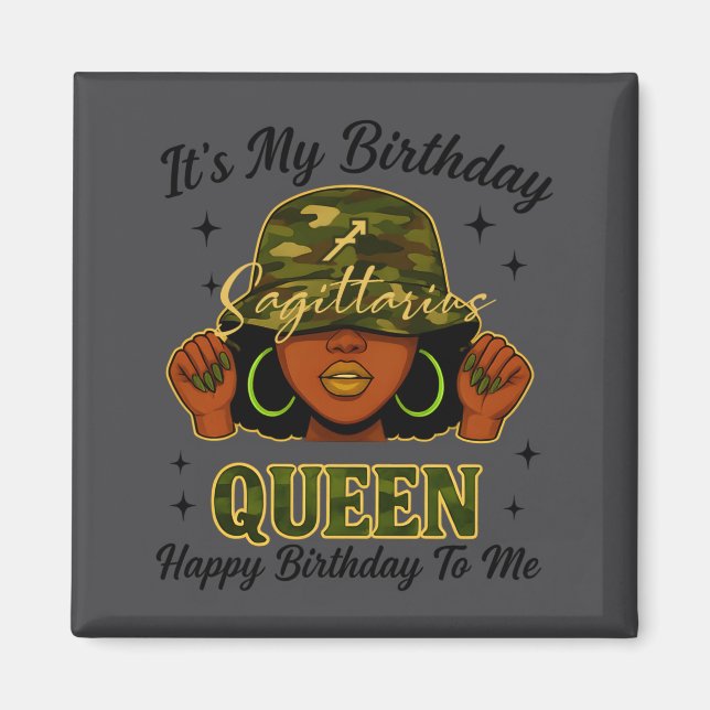 Sagittarius Queen Black Woman With Cap Camo It's M Magnet (Front)