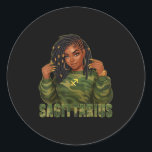 Sagittarius Queen Locd Black Woman Camo Zodiac Sig Classic Round Sticker<br><div class="desc">Sagittarius Queen Locd Black Woman Camo Zodiac Sign</div>