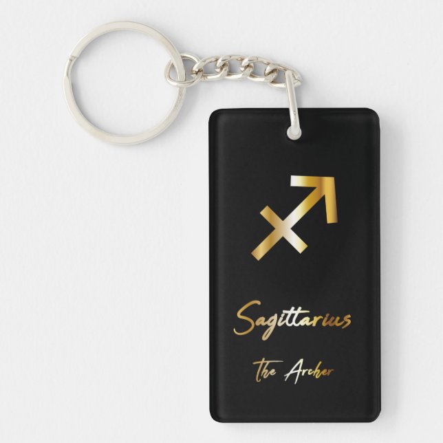 Sagittarius signe Zodiac, Porte - clé noir et or (Devant)