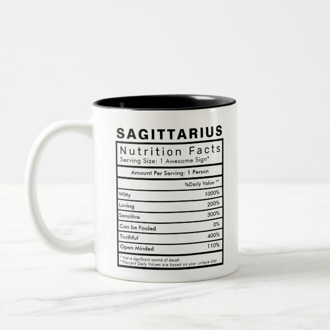 Sagittarius Star Sign Nutrition Facts Statistics Two-Tone Coffee Mug (Left)