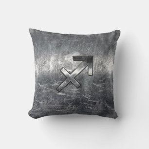 Sagittarius Symbol Grunge Distressed Steel Style Throw Pillow