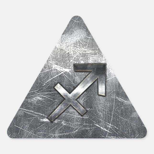 Sagittarius Symbol Grunge Distressed Steel Style Triangle Sticker (Front)