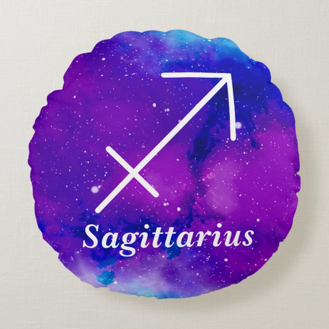 Sagittarius Symbol Purple Blue Space Nebula Round Pillow (Front)