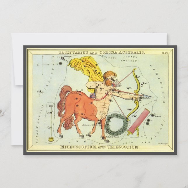 Sagittarius, Vintage Constellation Urania's Mirror Invitation (Front)