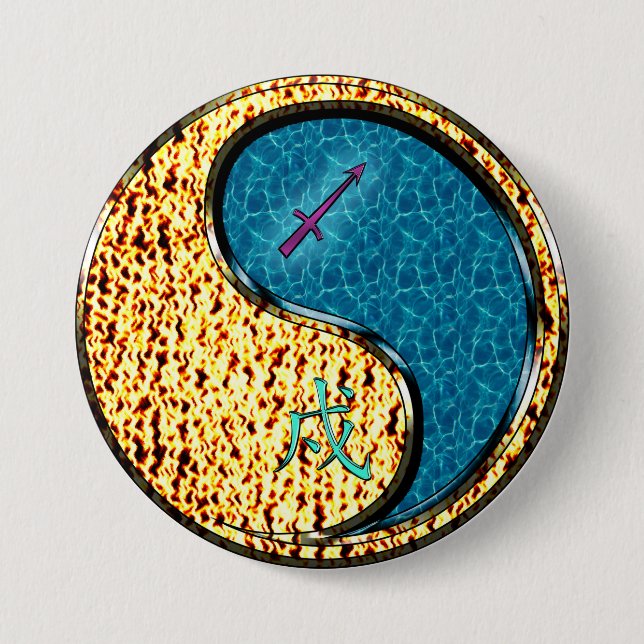 Sagittarius & Water Dog 3 Inch Round Button (Front)