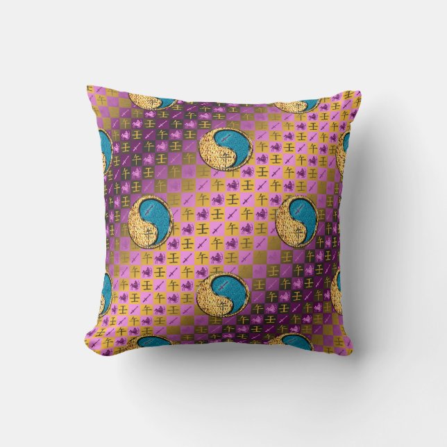 Sagittarius & Water Horse Throw Pillow (Front)