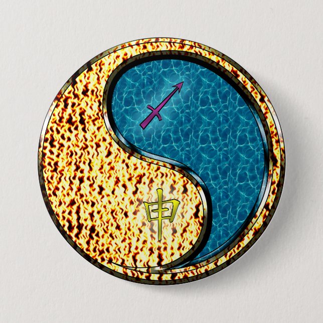 Sagittarius & Water Monkey 3 Inch Round Button (Front)