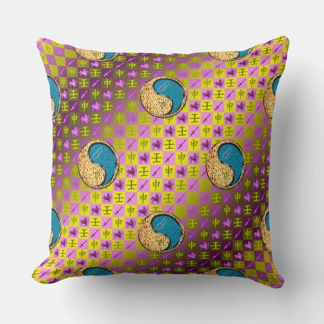 Sagittarius & Water Monkey Throw Pillow (Front)