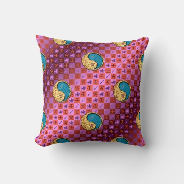 Sagittarius & Water Tiger Throw Pillow (Front)