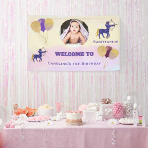 Sagittarius Watercolor 1st Birthday Photo Sign