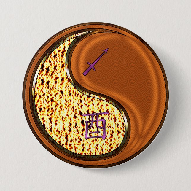 Sagittarius & Wood Rooster 3 Inch Round Button (Front)