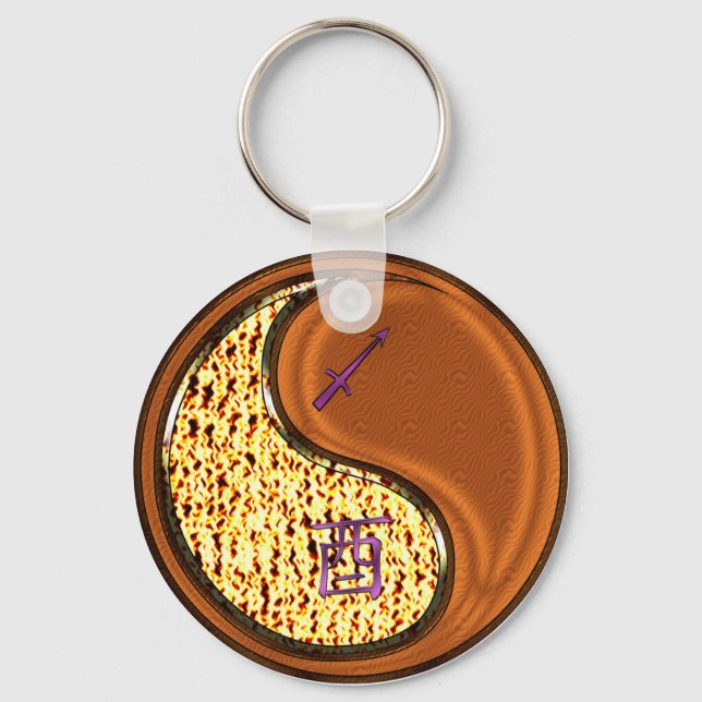 Sagittarius & Wood Rooster Keychain (Front)