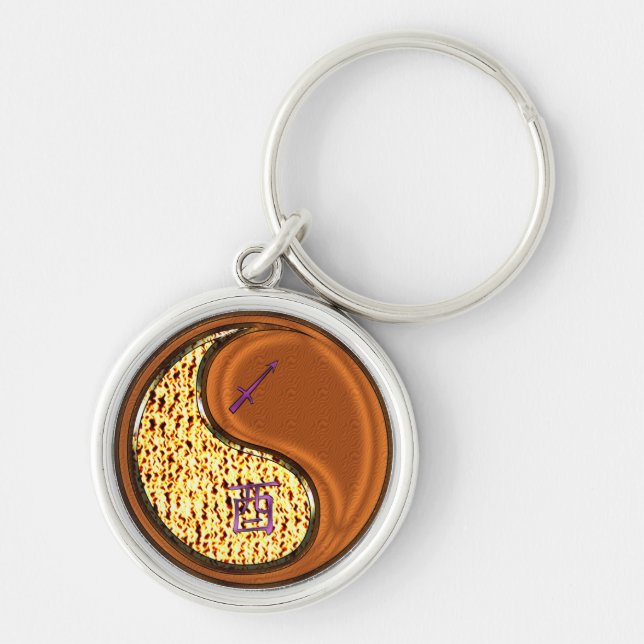 Sagittarius & Wood Rooster Keychain (Front)