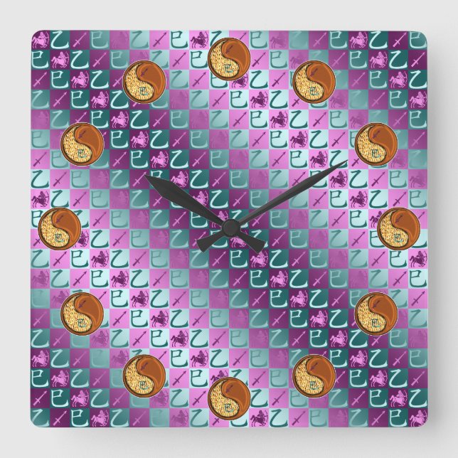 Sagittarius & Wood Snake Square Wall Clock (Front)