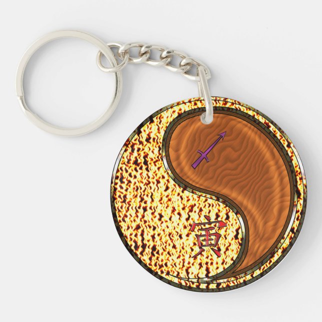 Sagittarius & Wood Tiger Keychain (Front)